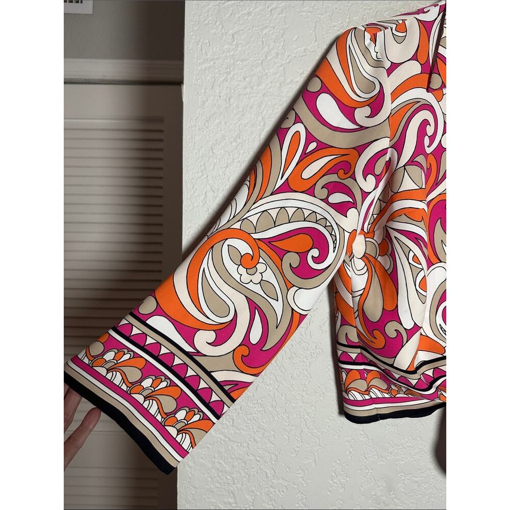 Joseph Ribkoff Pink Orange Paisley Tie Front Blouse Retro 70s Summer Girl - Picture 5 of 8
